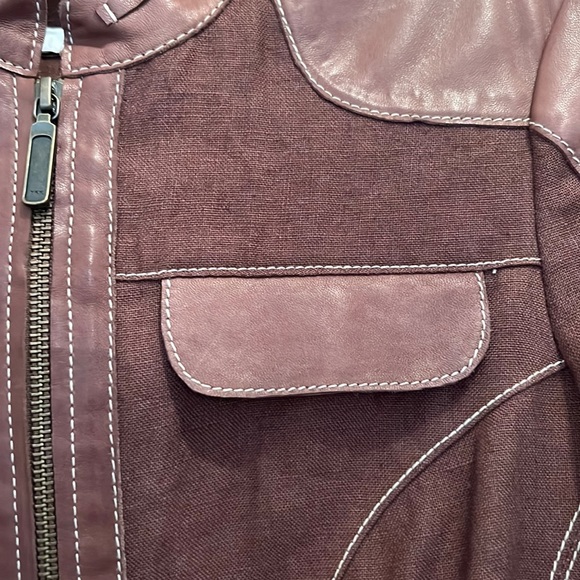 CACHE LINEN JACKET WITH LEATHER CONSTRAST - Picture 6 of 13